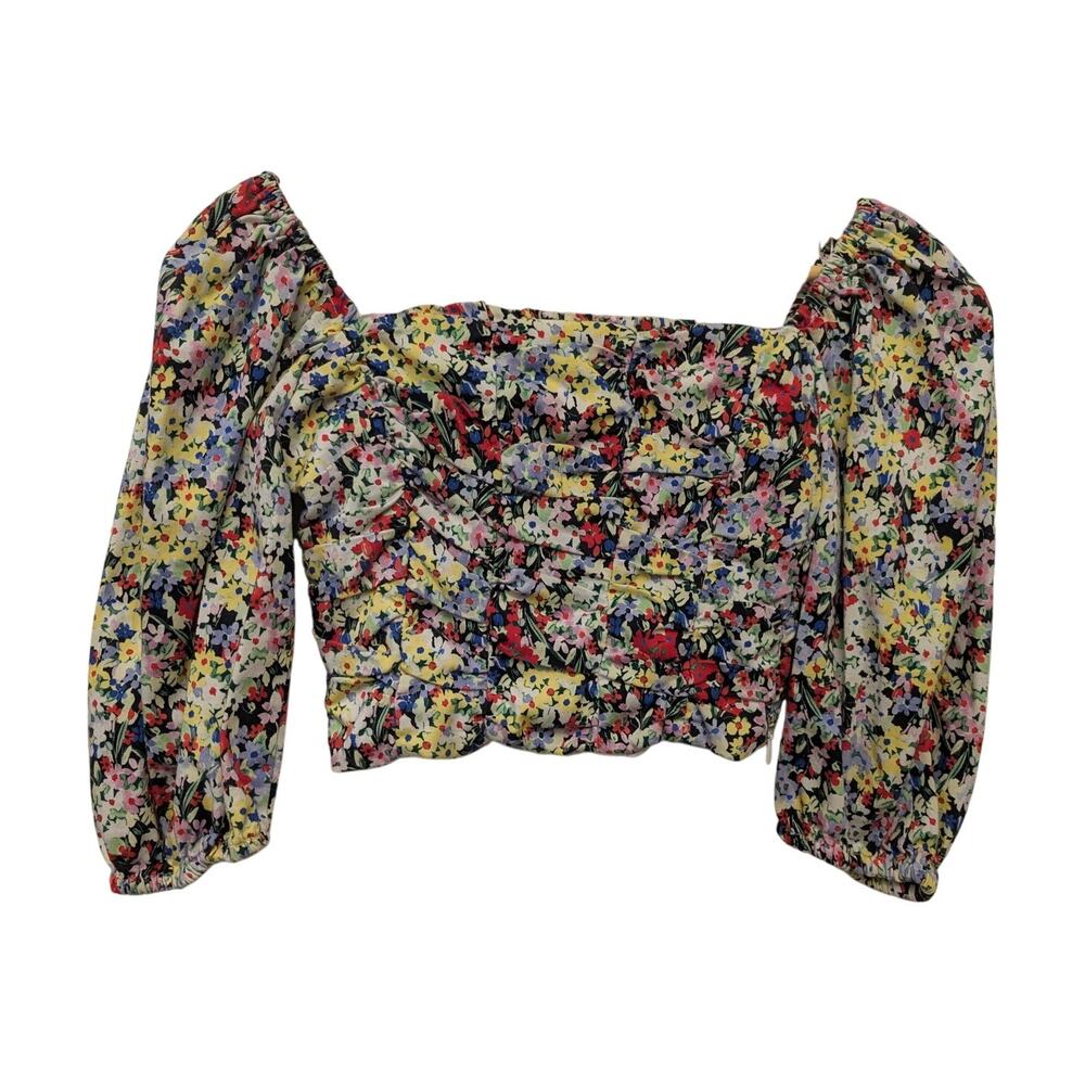 Zara Puff Sleeve Ditsy Floral Smocked‎ Cropped Top Womens XS Cottagecore Summer